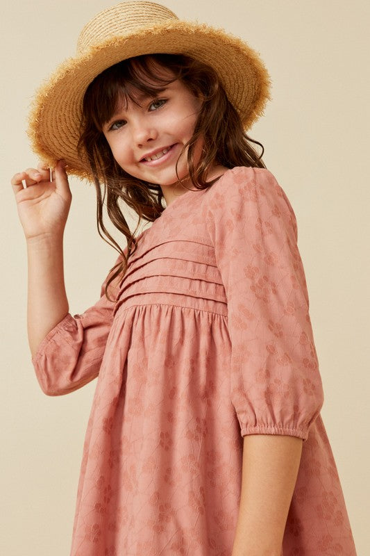 Rose pleated embroidered dress