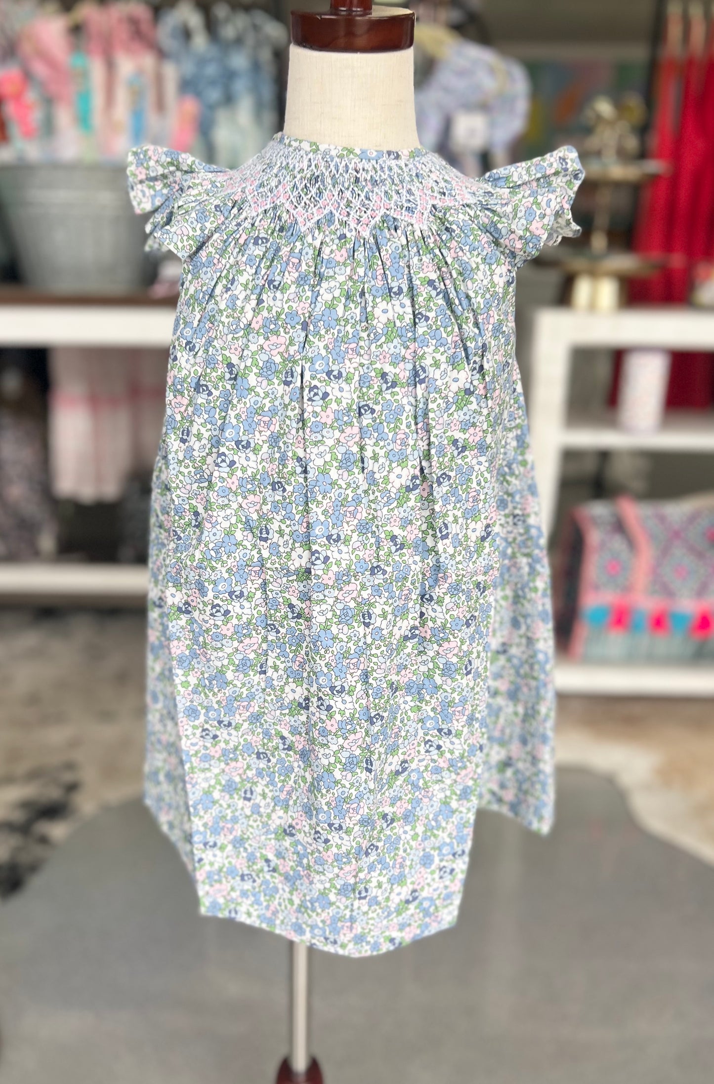 Maya blue floral smocked dress
