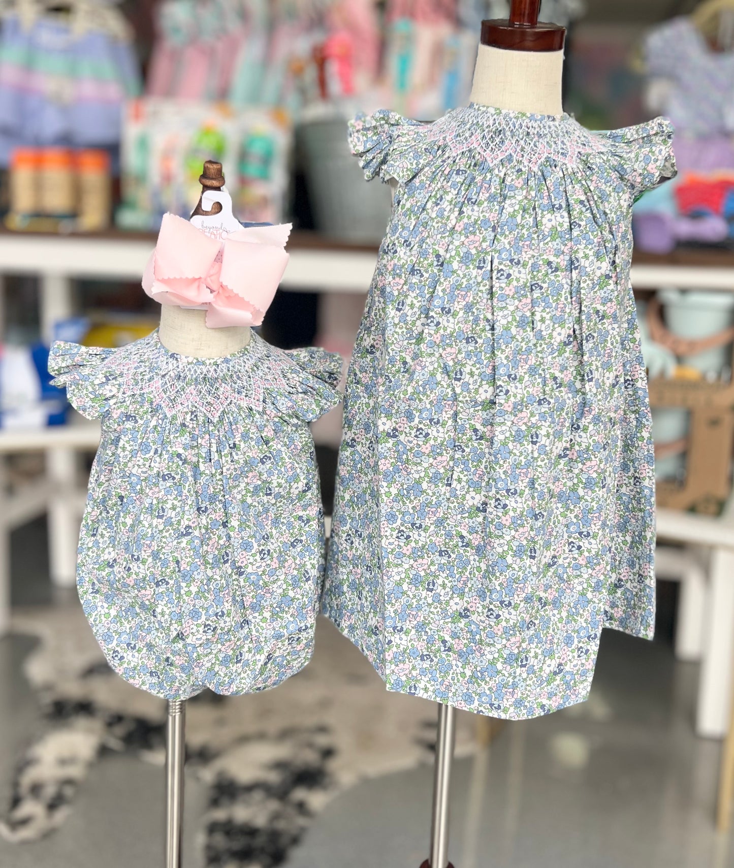 Maya blue floral smocked dress