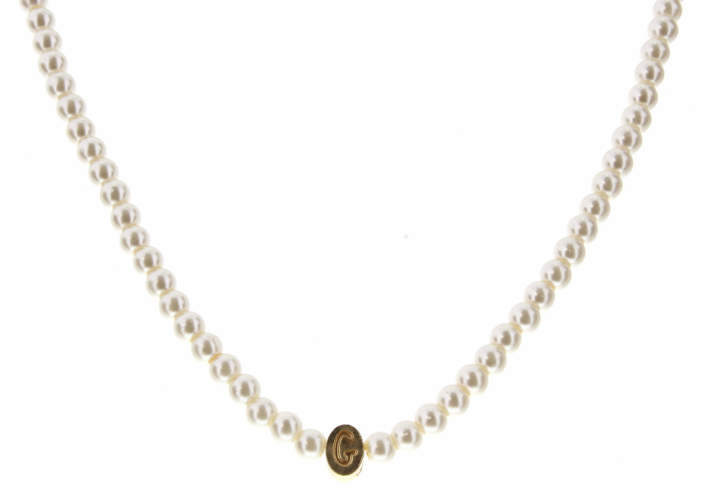 Kids 14" Gold "G" Initial on Pearl Strand Necklace, 3" Ext.