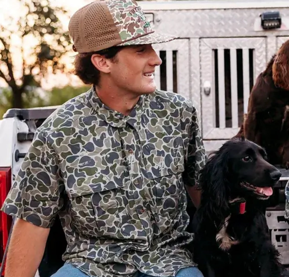 Youth backwoods camo button down