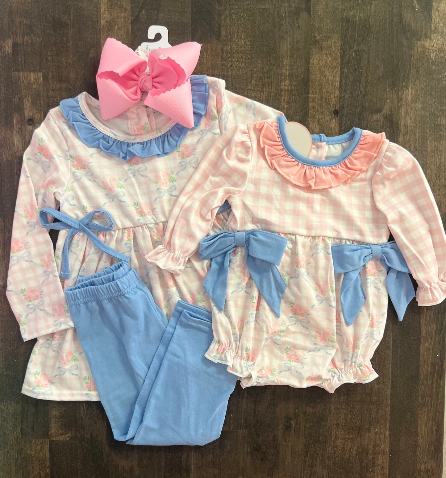 Blue floral bow pant set