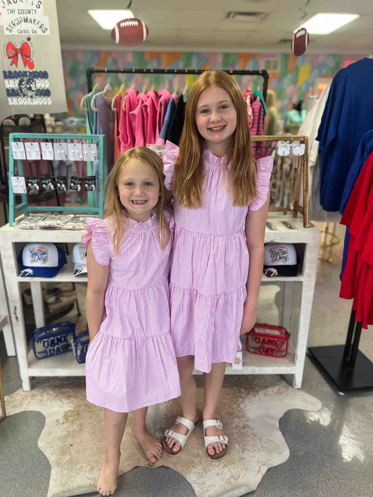 Pink striped ruffle dress