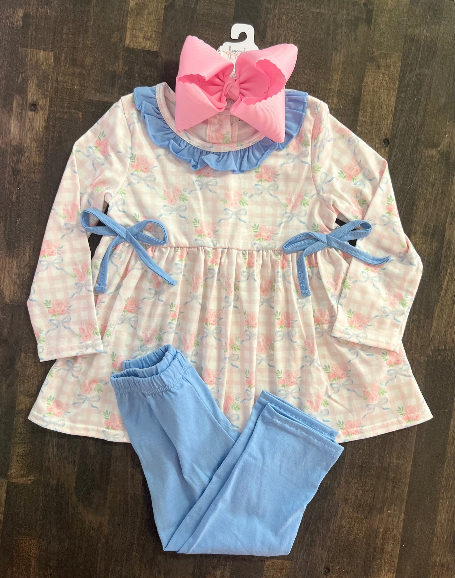 Blue floral bow pant set