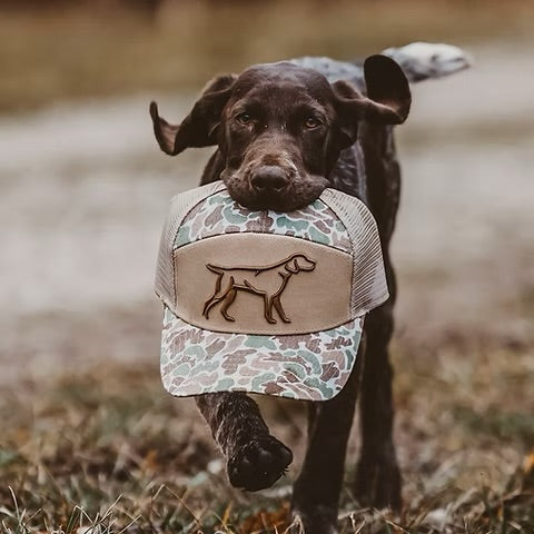 Youth camo dog puff hat