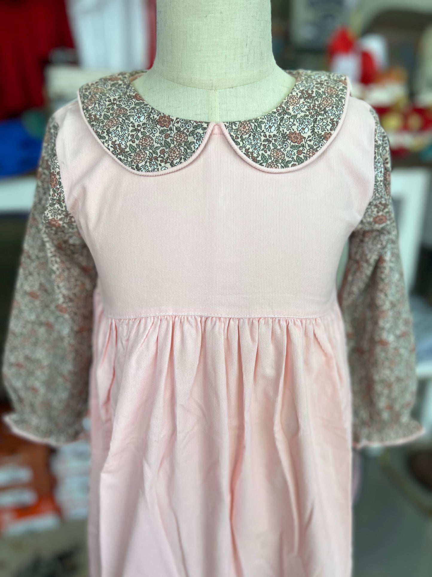 Pink corduroy floral dress
