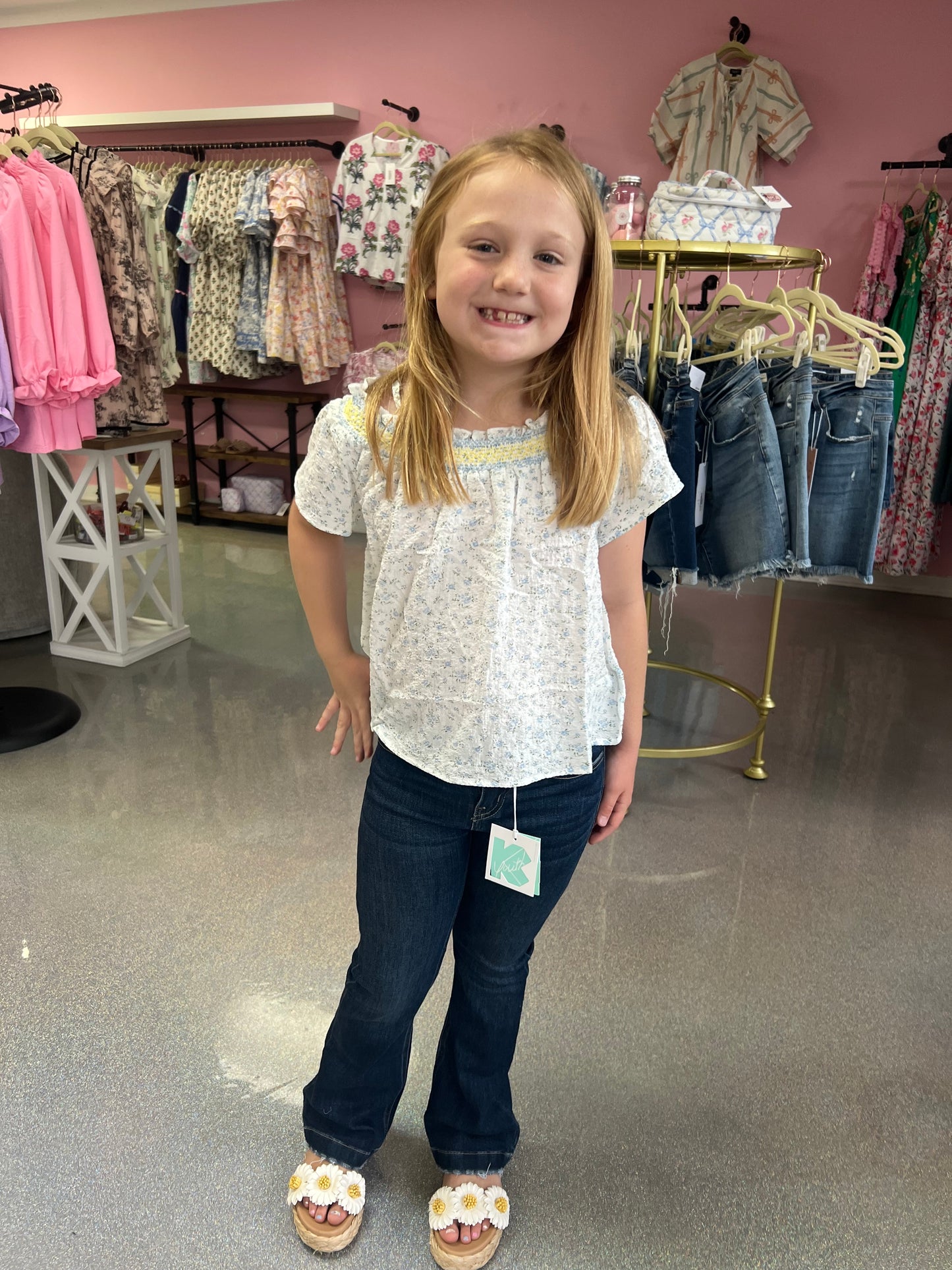Smocked off shoulder floral top