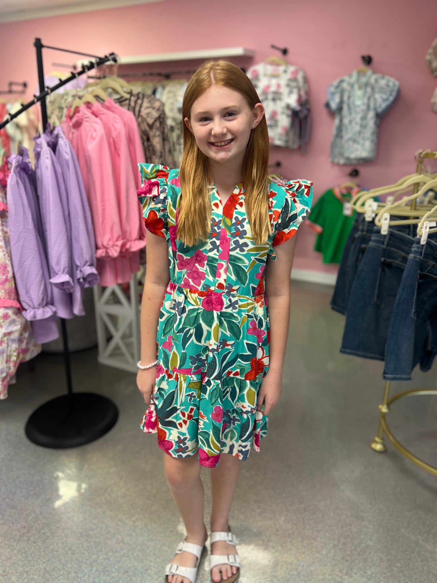Emeral green floral dress