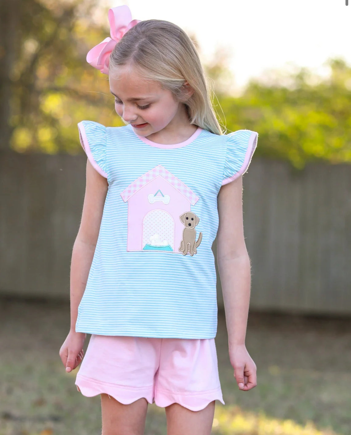 Dog house applique boy set