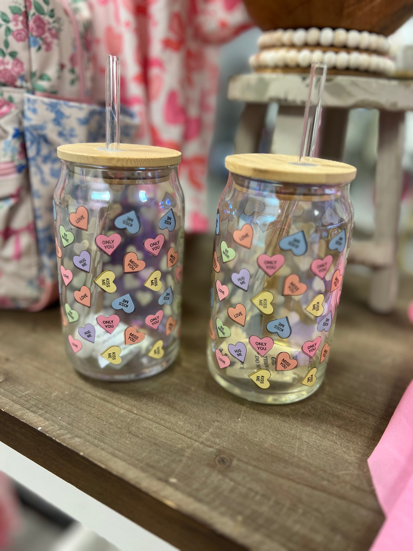 Heart glass straw cup