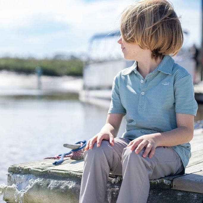 Banks Boys Performance Polo - Aqua/White Stripe