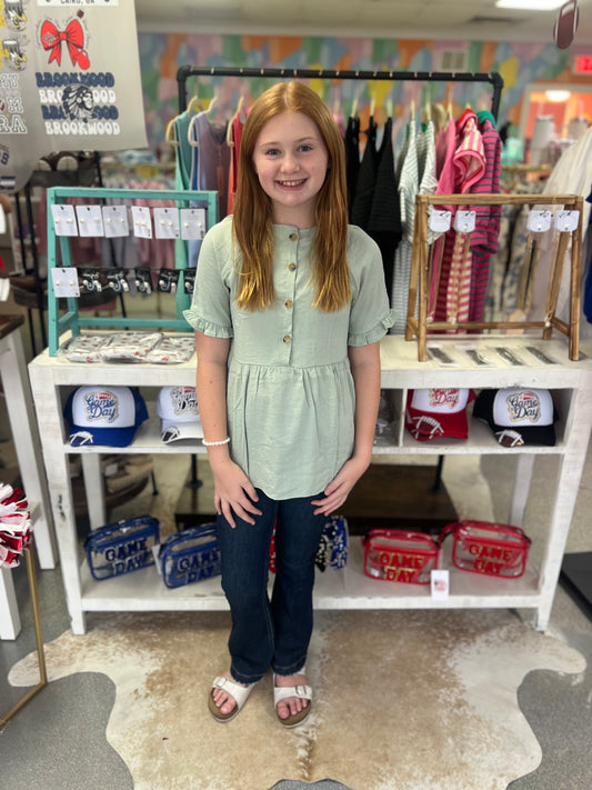 Girls mint ruffle sleeve peplum top