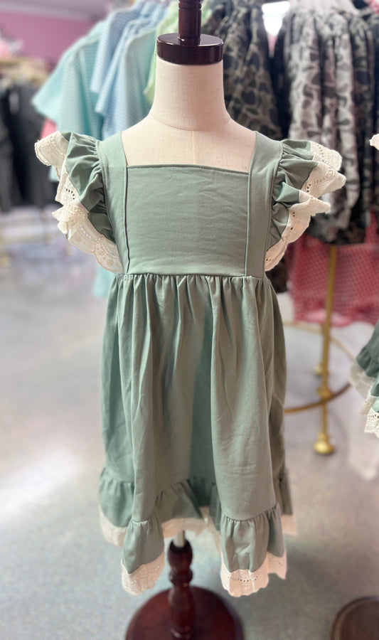Sage ruffle dress