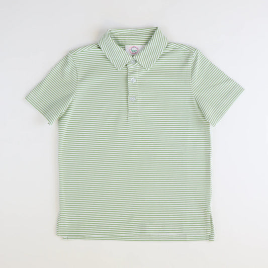 Sage green & white thin stripe polo