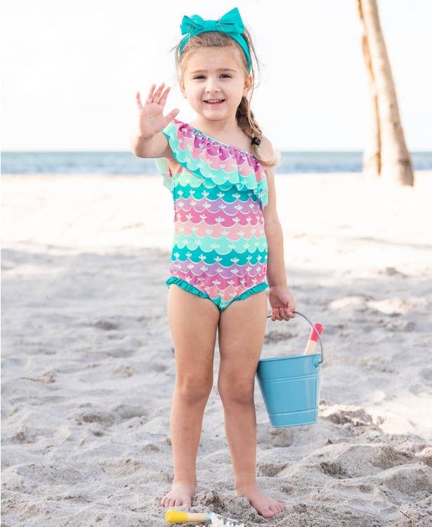 Girls Mermaid One Shoulder Ruffle One Piece