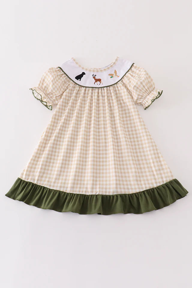 Gingham hunting embroidery dress