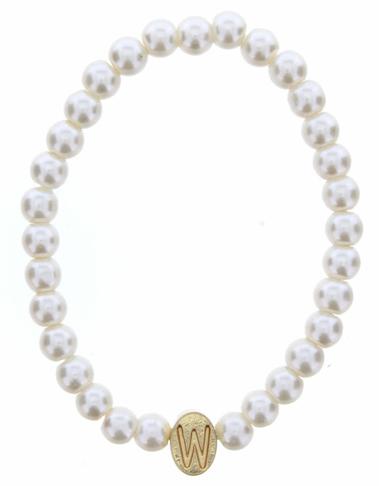 Kids Gold "W" Initial on Pearl Strand Bracelet