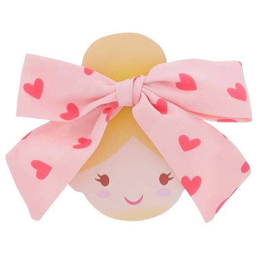 Kids Pink With Pink Hearts Satin Hair Bow