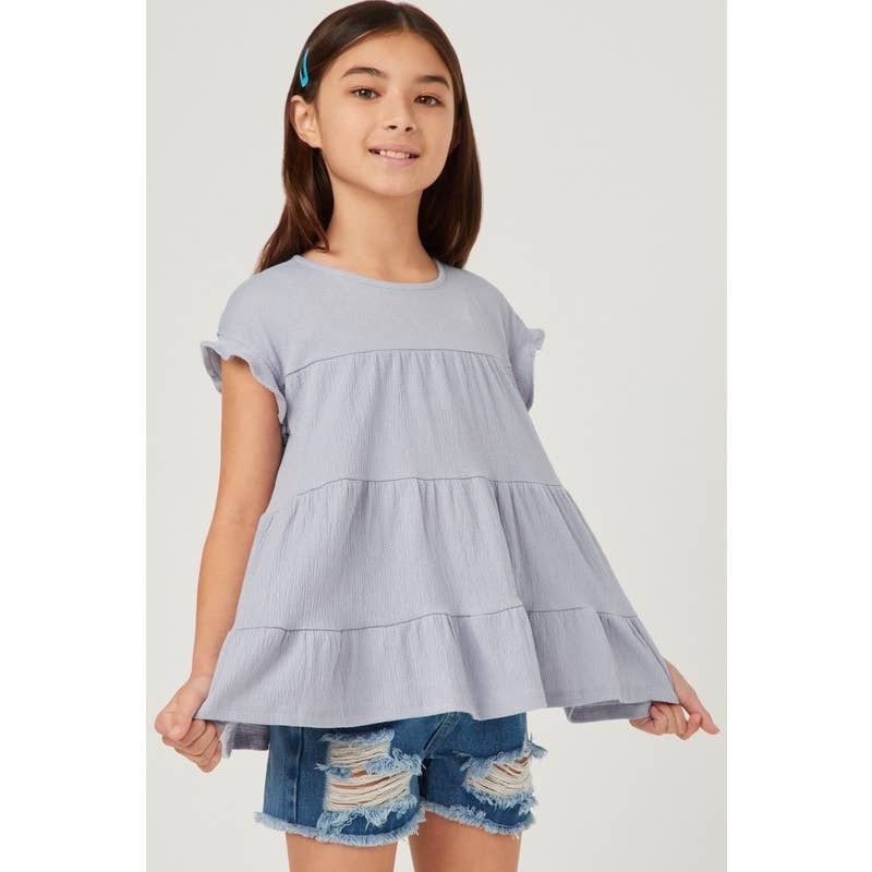 Girls Crinkle Texture Knit Tiered Top