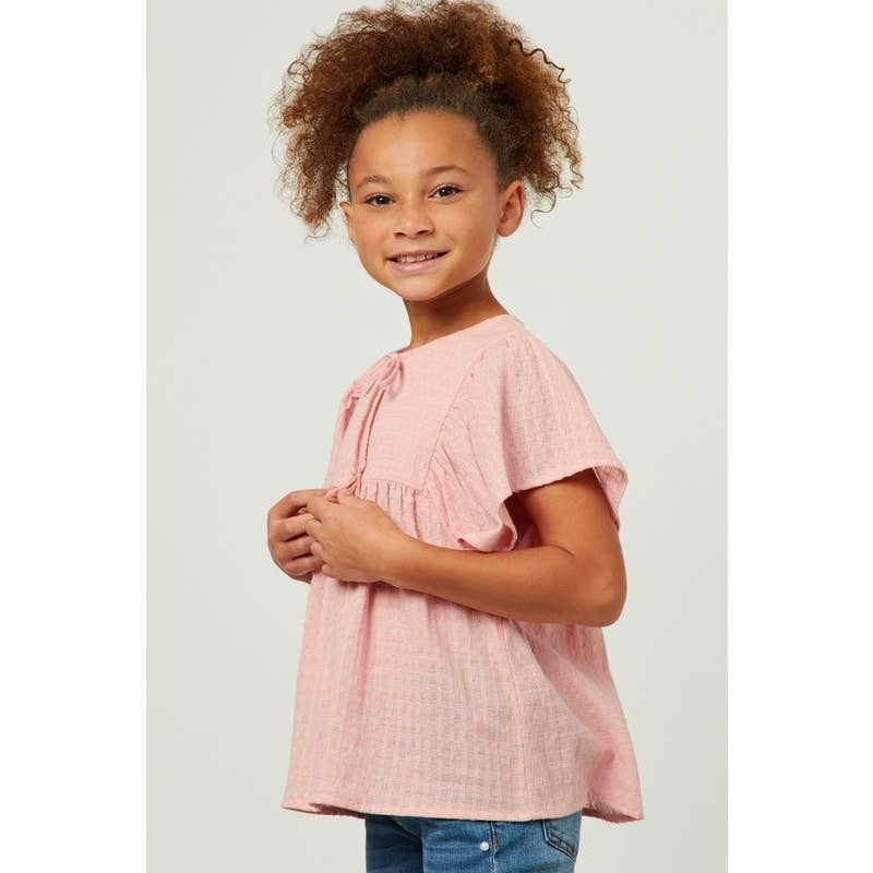 Girls Flutter Sleeve Tassel Detail Textured Top