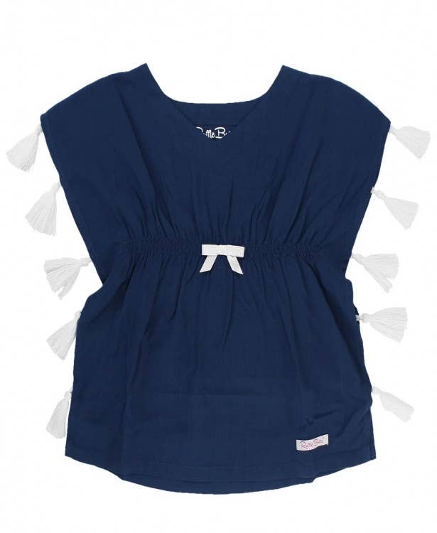 Girls Navy Tassel Kaftan Cover-Up