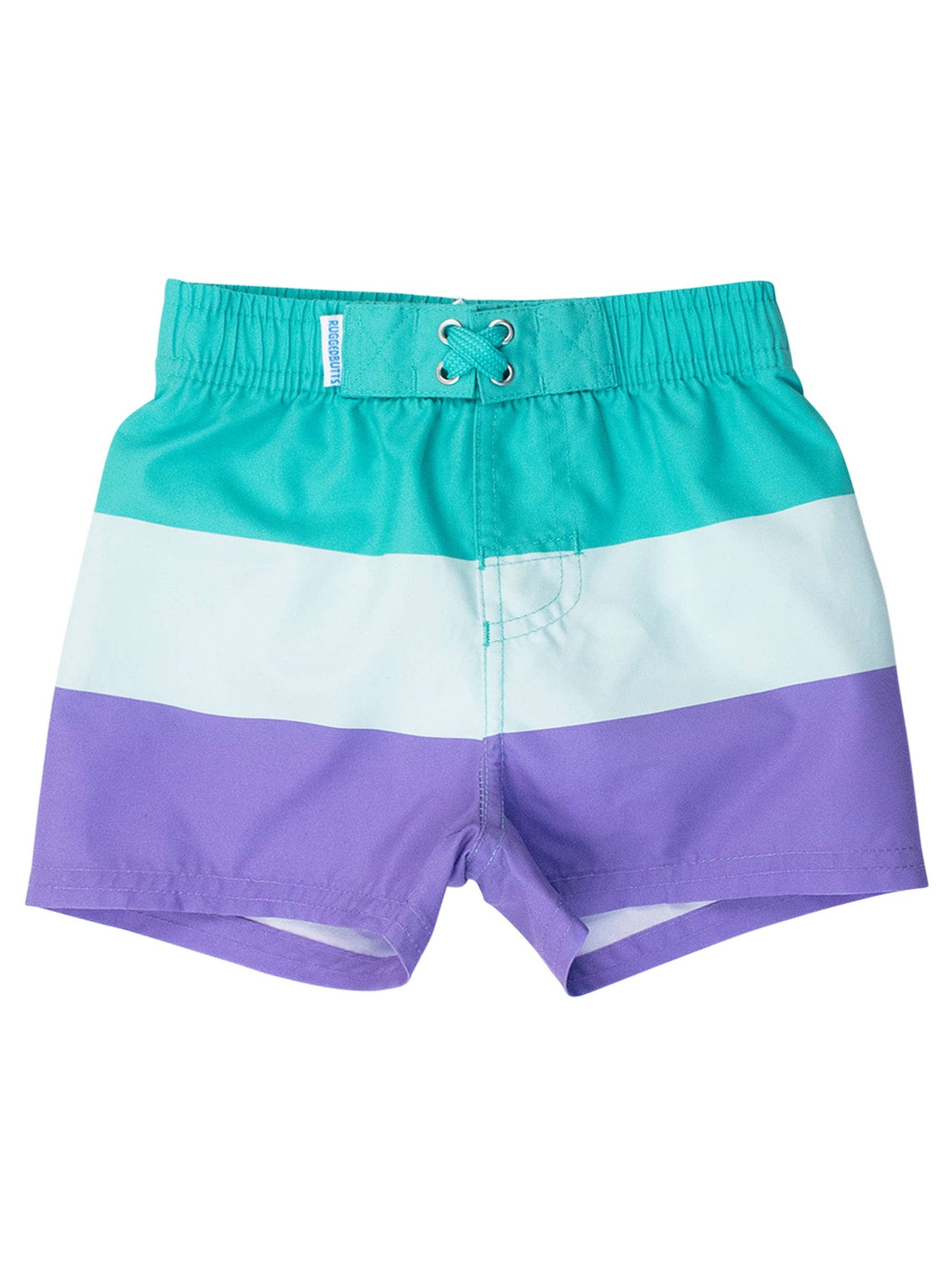 Boys Green Purple Colorblock Swim Trunks