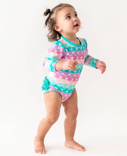 Baby Girls Mermaid Long Sleeve One Piece Rash Guard