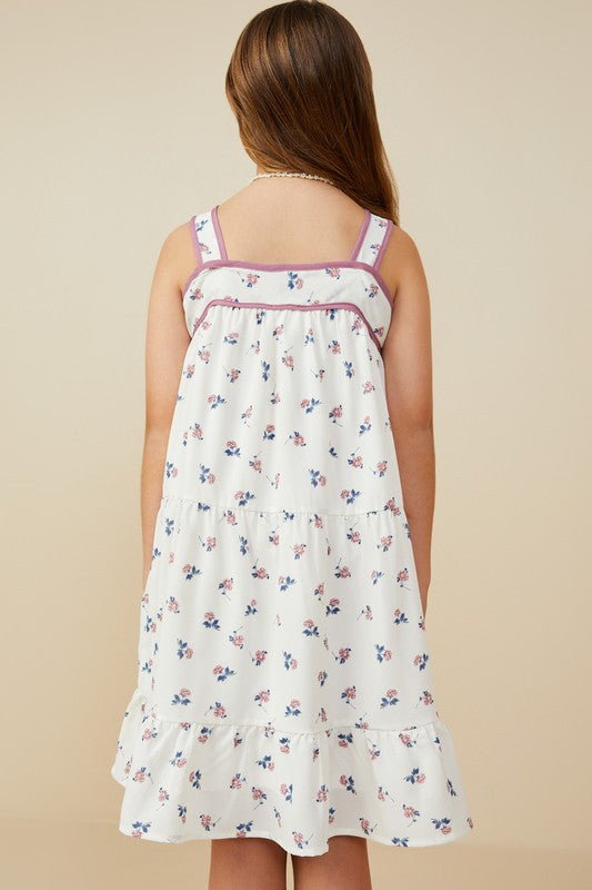Girls Contrast Piped Ditsy Floral Tank Dress