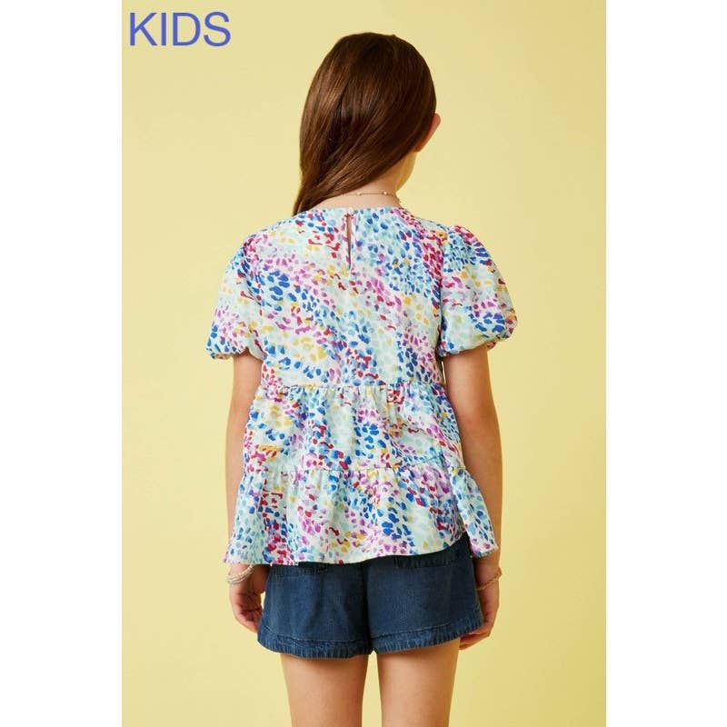 Girls Abstract Multi Color Dot Peplum Top