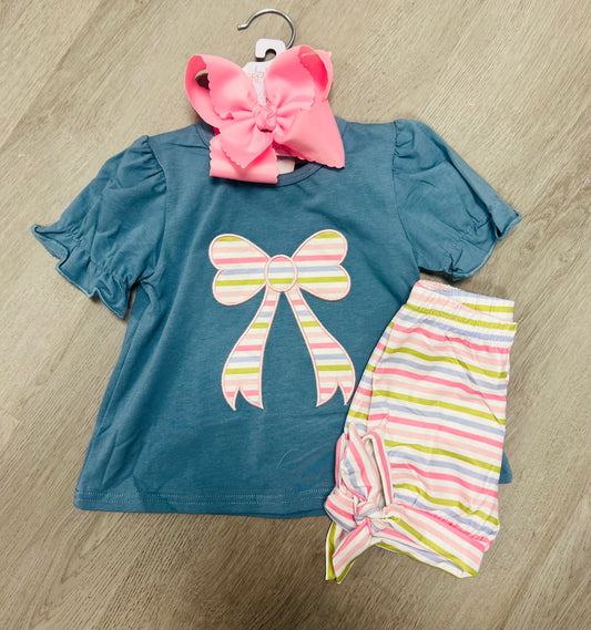 striped bow short set