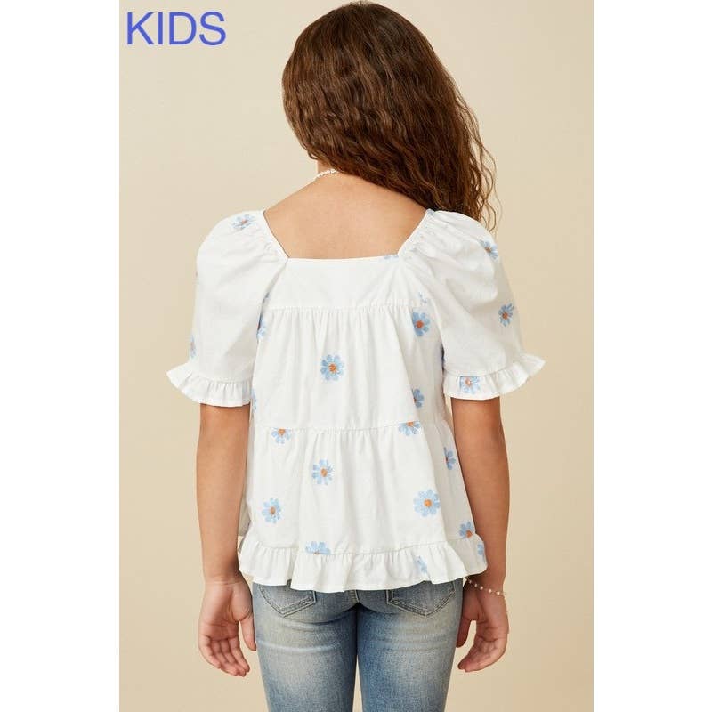 Girls All Over Daisy Embroidered Square Neck Top