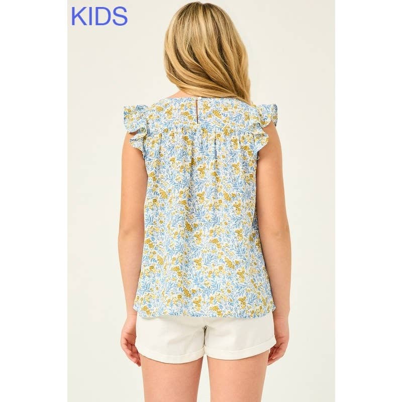 Girls Floral Flutter Sleeve Smocked Bodice Top