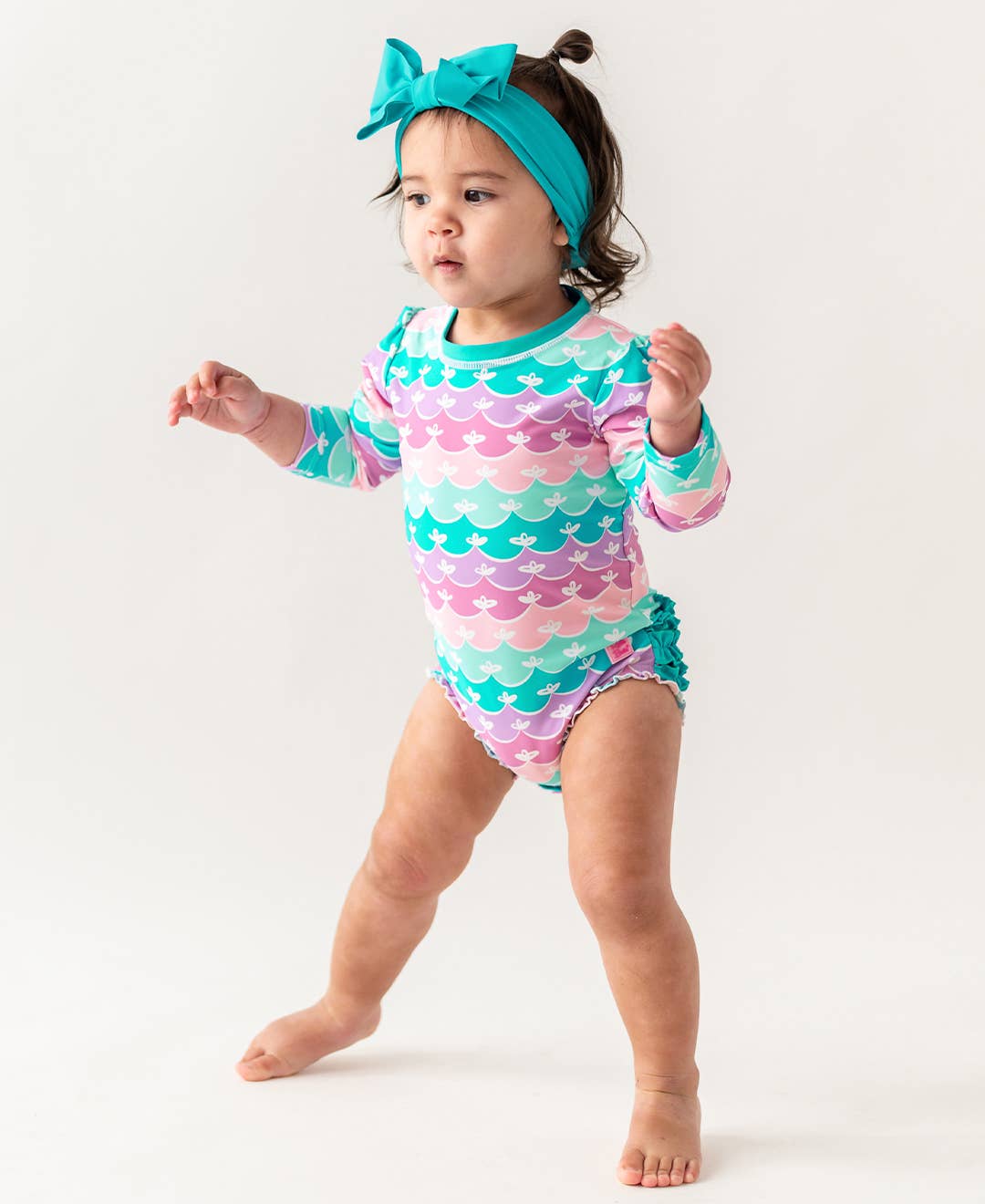 Baby Girls Mermaid Long Sleeve One Piece Rash Guard