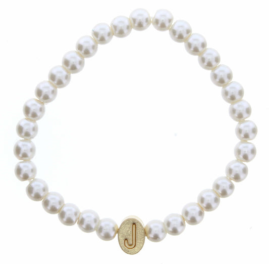 Kids Gold "J" Initial on Pearl Strand Bracelet