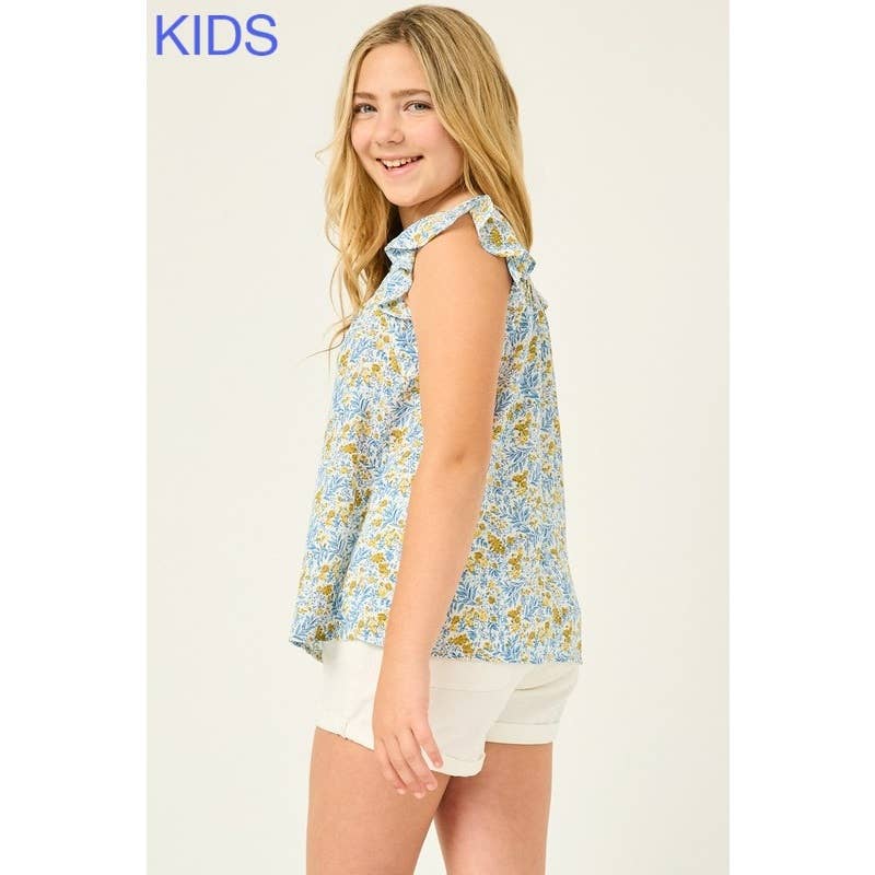 Girls Floral Flutter Sleeve Smocked Bodice Top