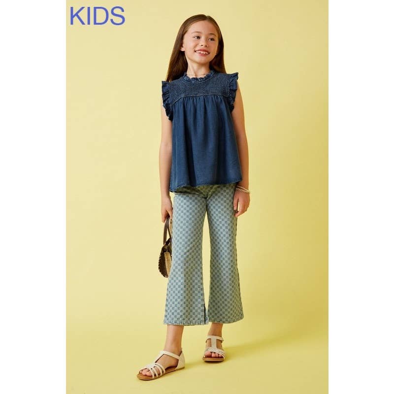 Girls Ruffle Detailed Smocked Denim Tencel Tank