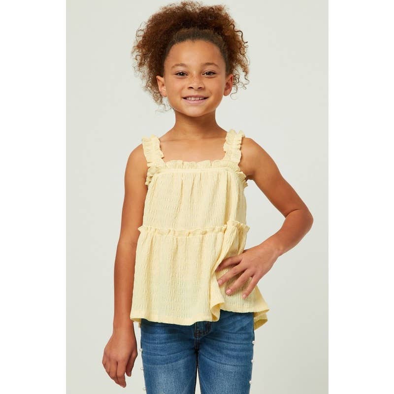 Girls Textured Knit Ruffle Strap Tiered Top