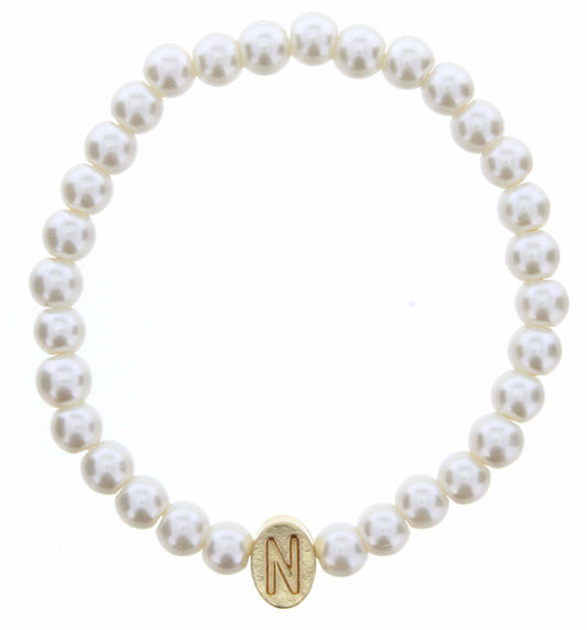 Kids Gold "N" Initial on Pearl Strand Bracelet