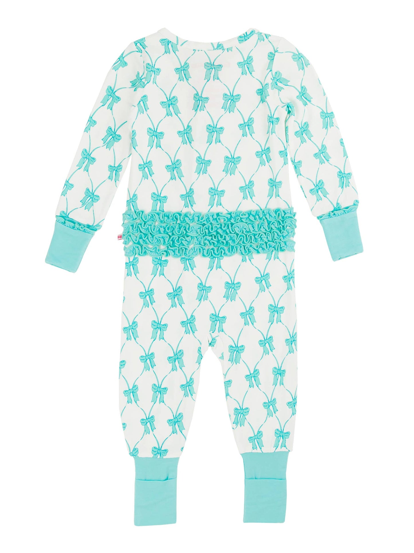 Baby Girls Teal Fairytale Bows Bamboo Viscose Convertible Ruffle One Piece Pajama