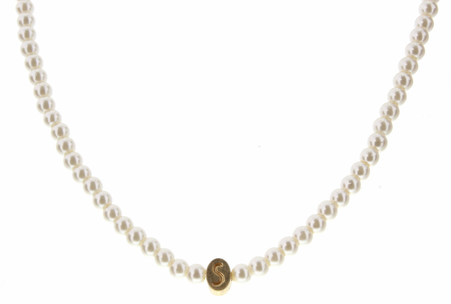 Kids 14" Gold "S" Initial on Pearl Strand Necklace, 3" Ext.