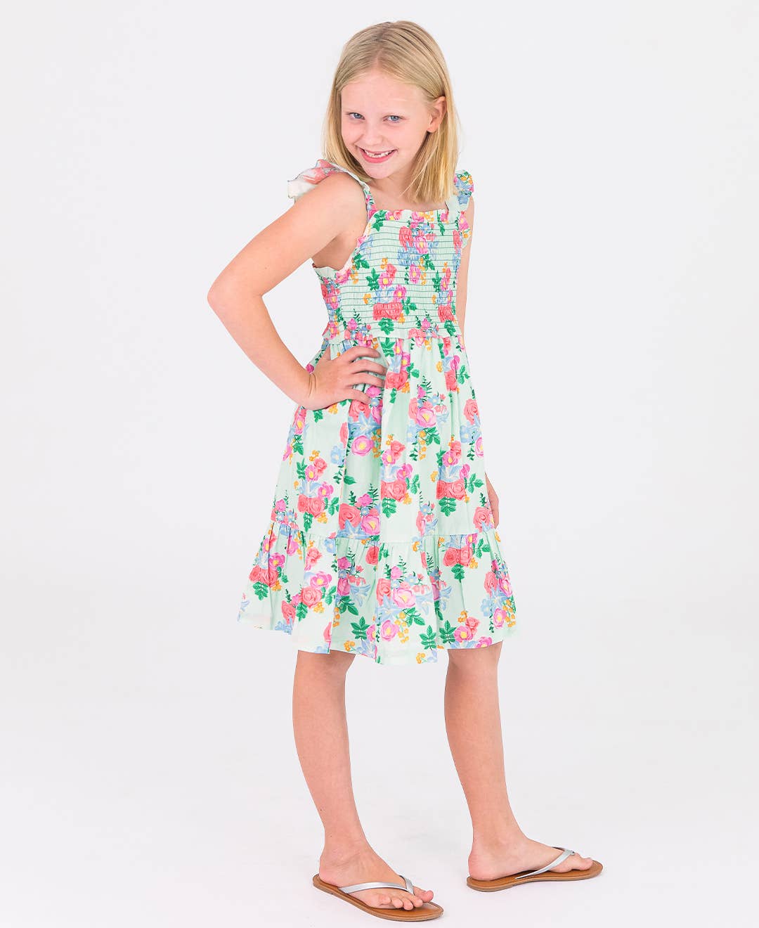 Girls Charming Meadow Smocked Flutter Strap Dress