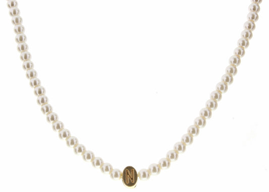 Kids 14" Gold "N" Initial on Pearl Strand Necklace, 3" Ext.