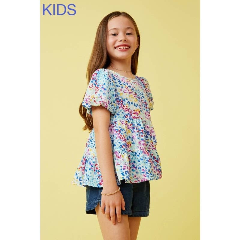 Girls Abstract Multi Color Dot Peplum Top