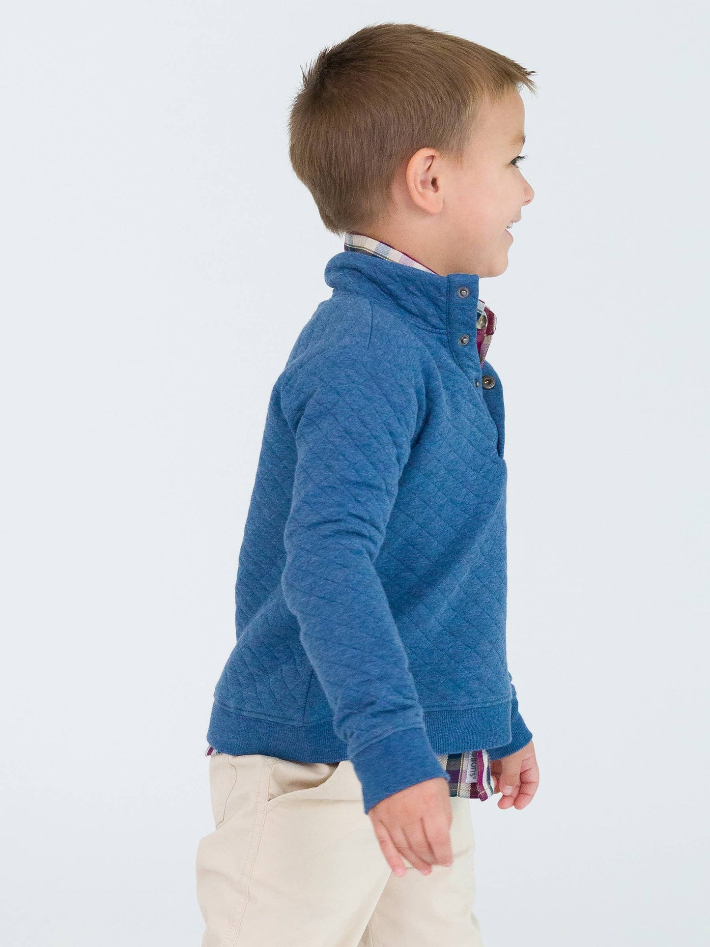 Boys Heather Indigo Quilted Quarter Snap Sweatshirt