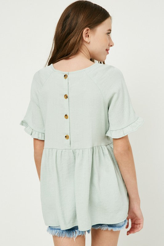 Girls mint ruffle sleeve peplum top