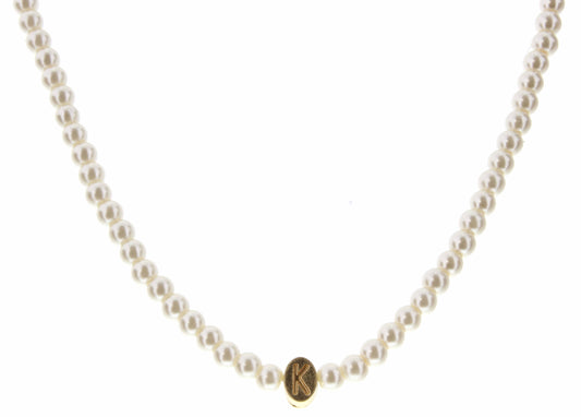 Kids 14" Gold "K" Initial on Pearl Strand Necklace, 3" Ext.