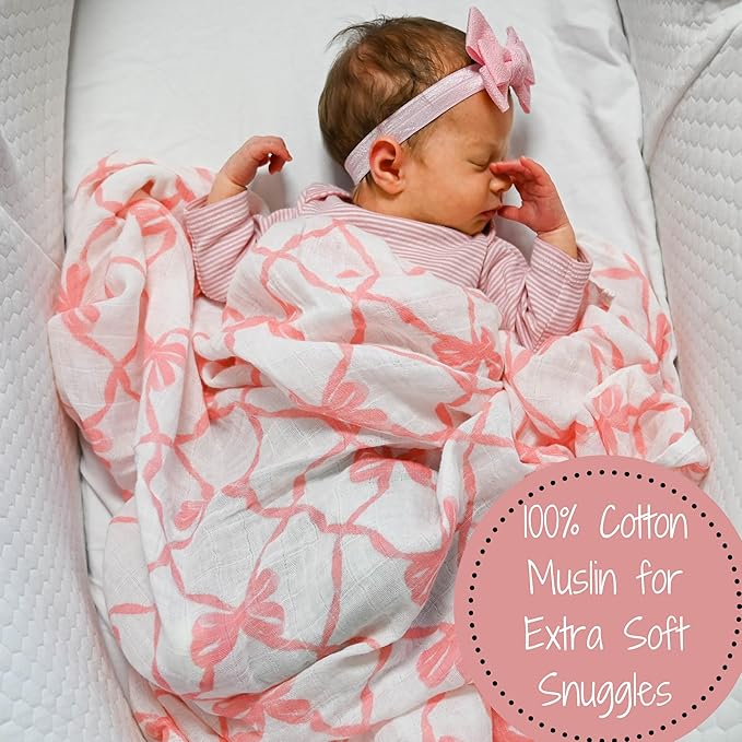 pink bow muslin swaddle