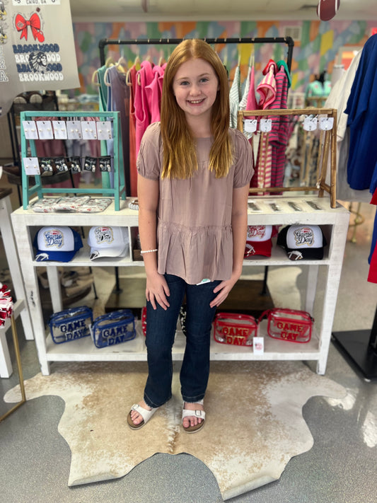 Mauve puff sleeve tunic top