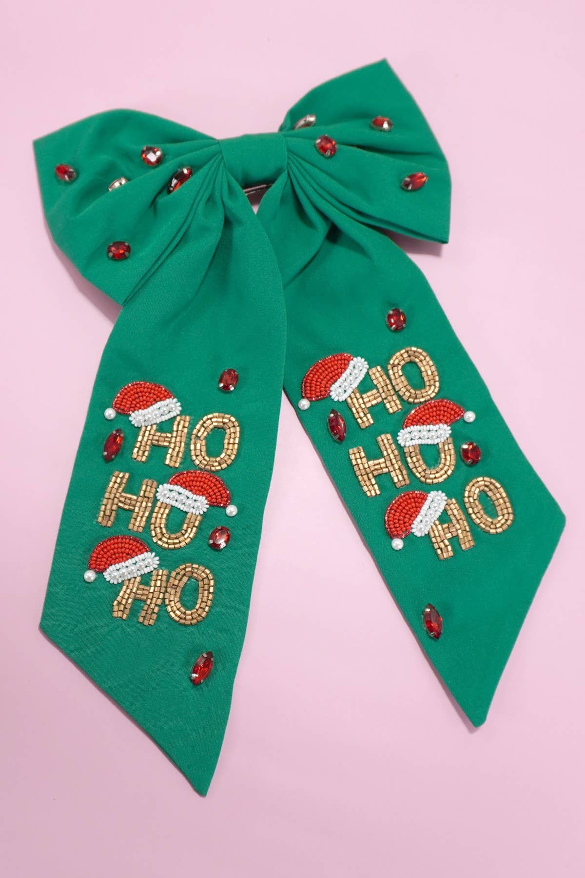 CHRISTMAS HO HO HO BOW SEED BEAD HAIR CLIPS | 91HC4530