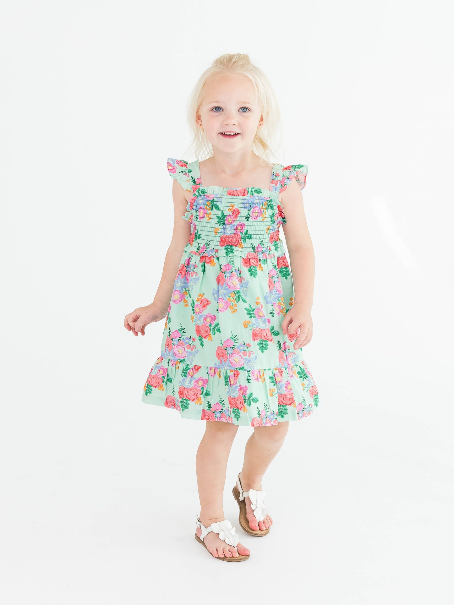 Girls Charming Meadow Smocked Flutter Strap Dress